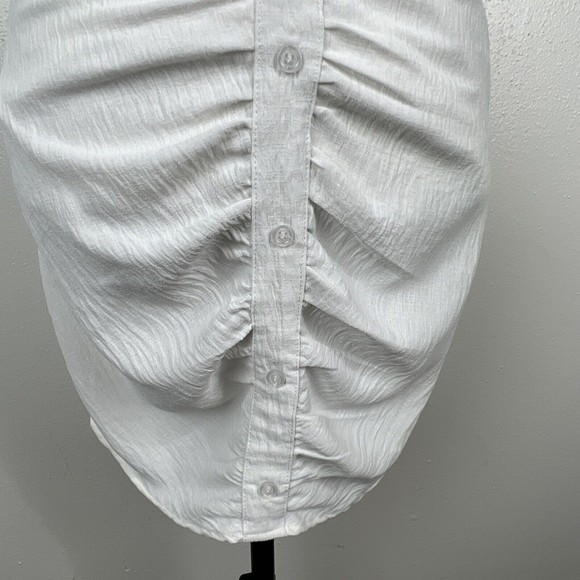 Blue Blush Dress Women Small White Puff Sleeve Ruffled Low V-Neck Mini - Picture 7 of 12